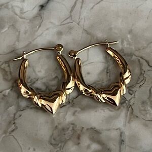 14K Gold JCM Heart Hoop Earrings